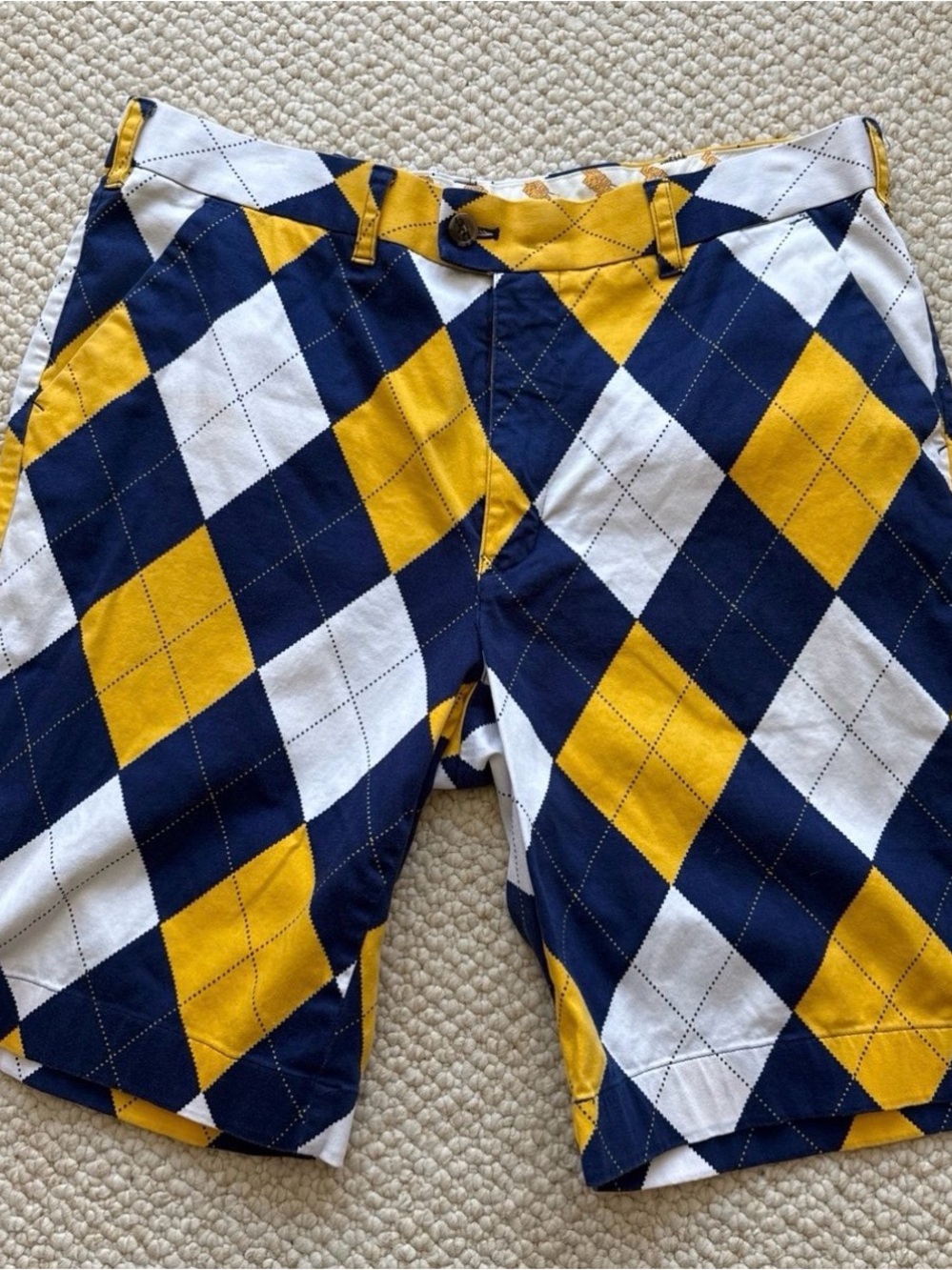 LoudMouth Golf Shorts Men's 38 Sporty Outdoors Argyle Plaid Blue Yellow